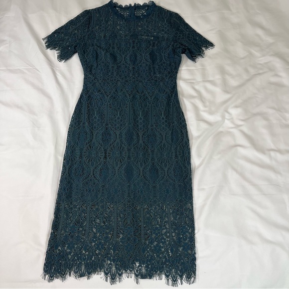 Francescas Elegant Teal Lace Dress - Picture 2 of 11
